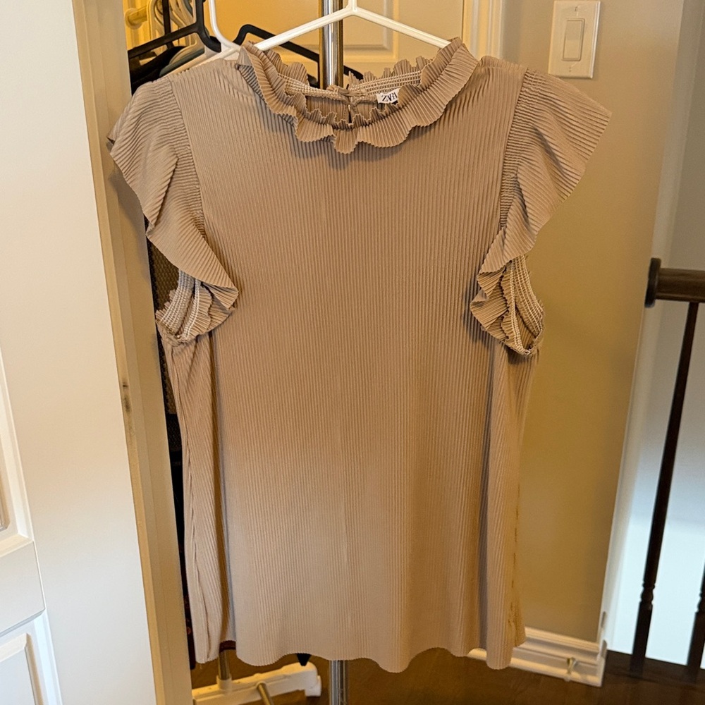 Zara Beige Ruffled Blouse